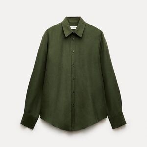 NWT Green Zara 100% Silk Button Down Shirt M